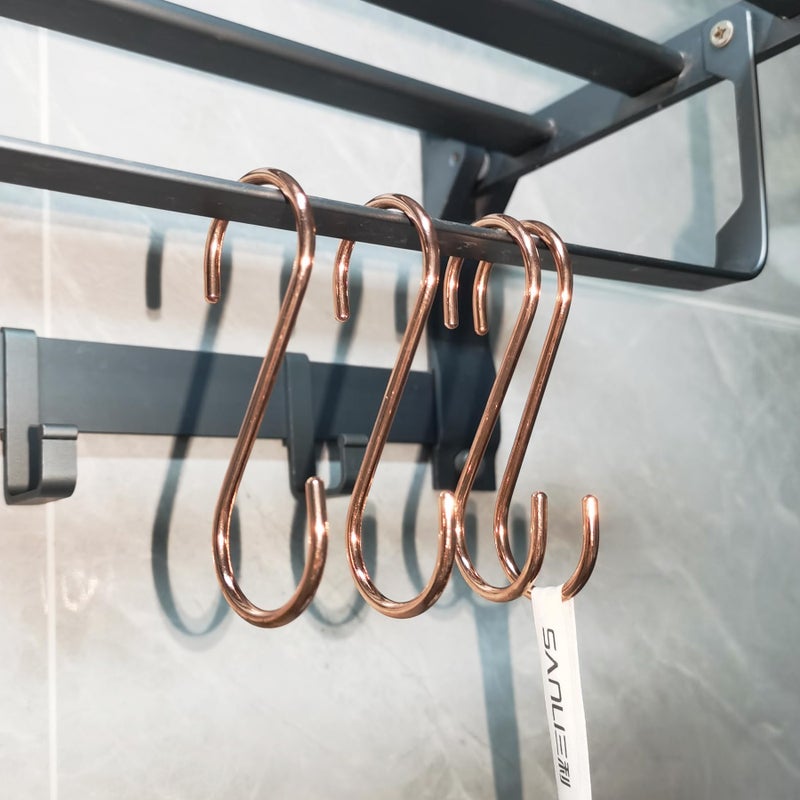 WEKBOSS 8 Pieces Copper S Hook Rose Gold Brass S Hooks for Hanging Pot Rack Pan 3.7In Heavy Duty Kitchen Garden Shower Purpose Storage Hooks Hangers(for 0.94" Rod) - Image 4